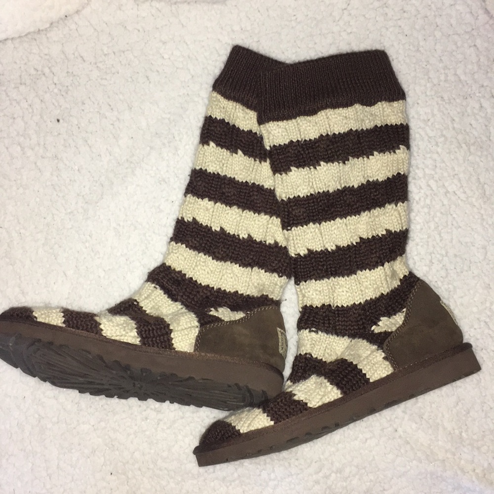 Brown and Cream Knit Ugg Boots
